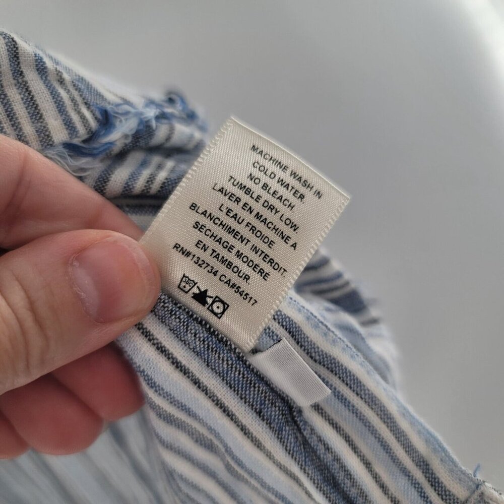 CLOTH & STONE Blue White Striped Tank Top Linen Blend Buttons Raw Hem Edge Large - Picture 6 of 7